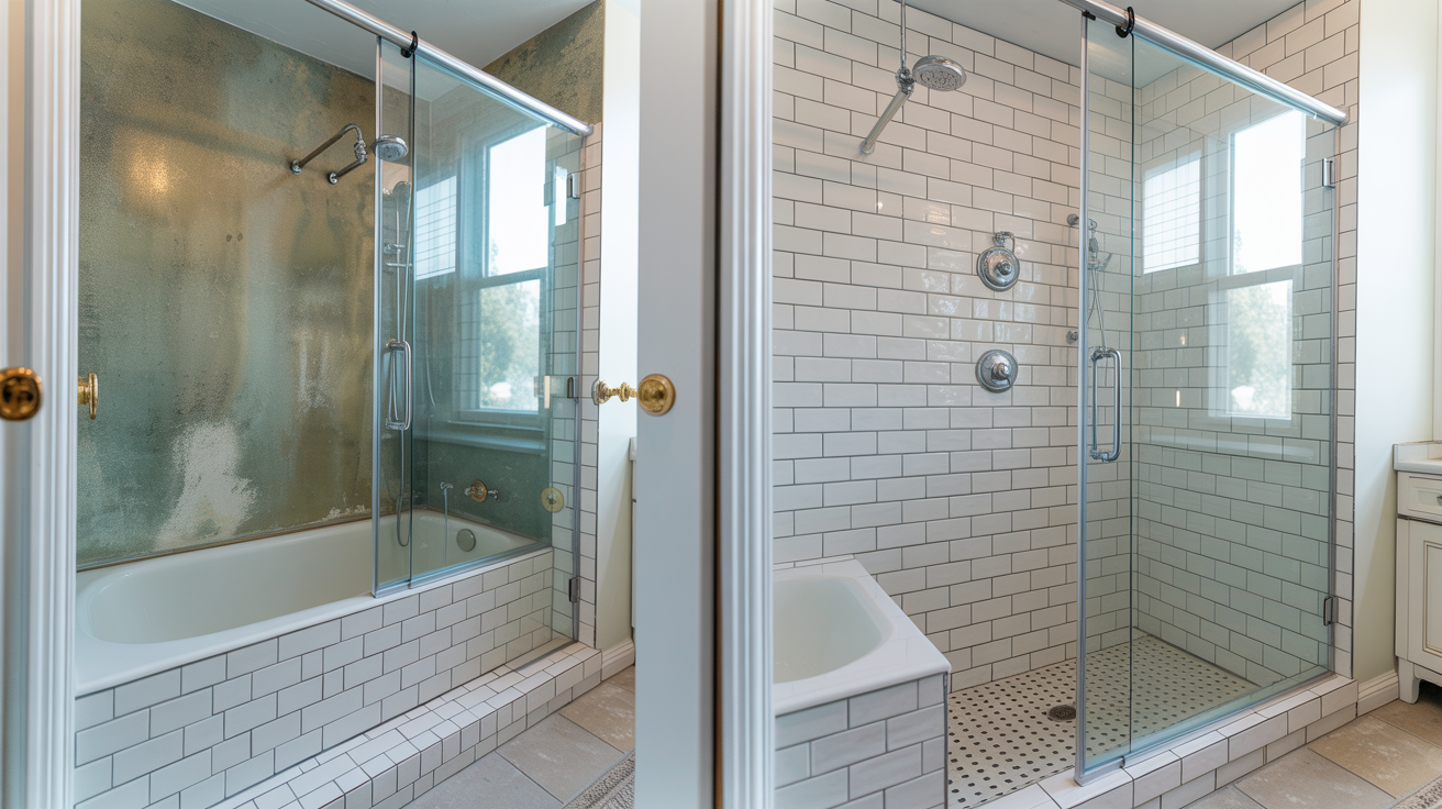 Before and after tub to shower conversion