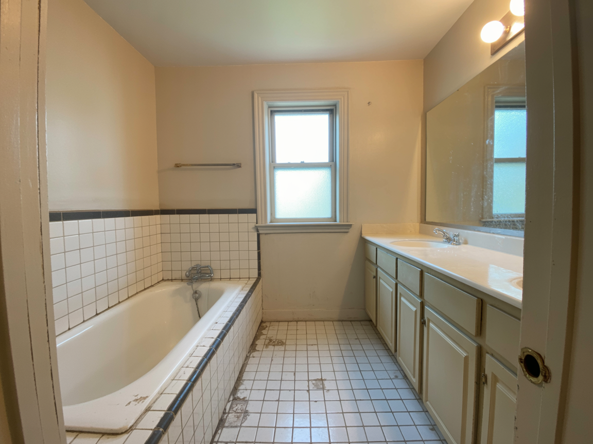 Before: outdated bathroom with standard tub
